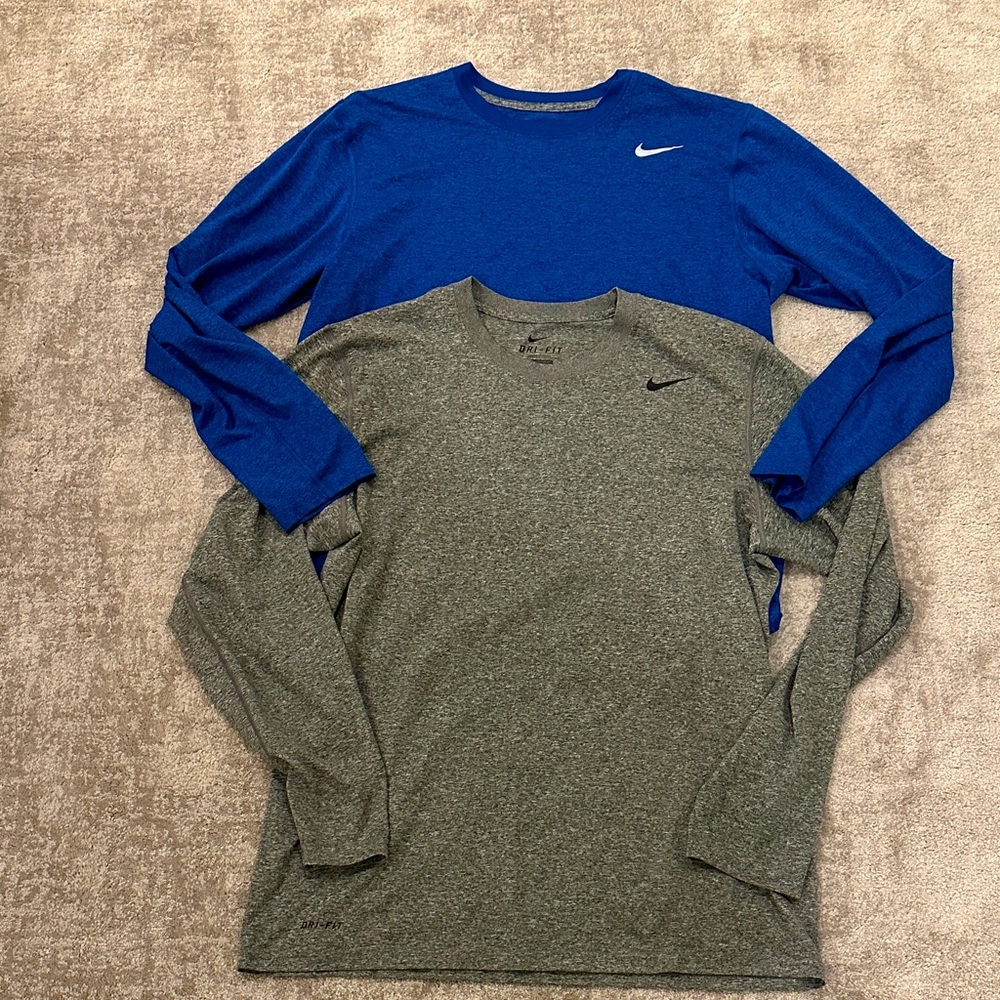 Nike Men's Dri-Fit Long Sleeve Shirts in Blue and Gray. Men’s large